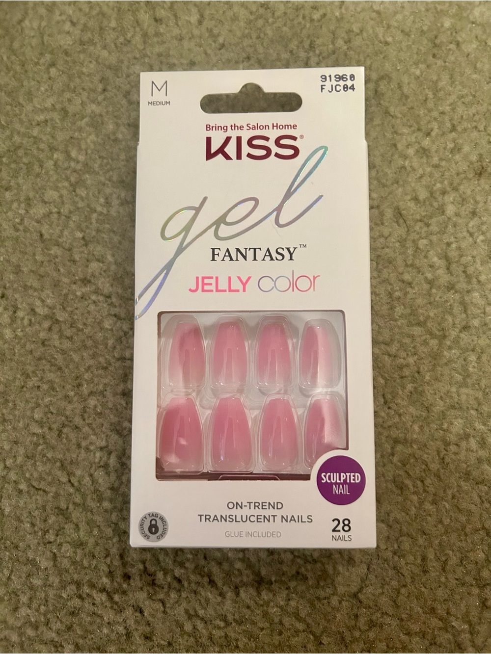 KISS Gel Fantasy Jelly Translucent Pink *Medium/Coffin* Press-On Nails